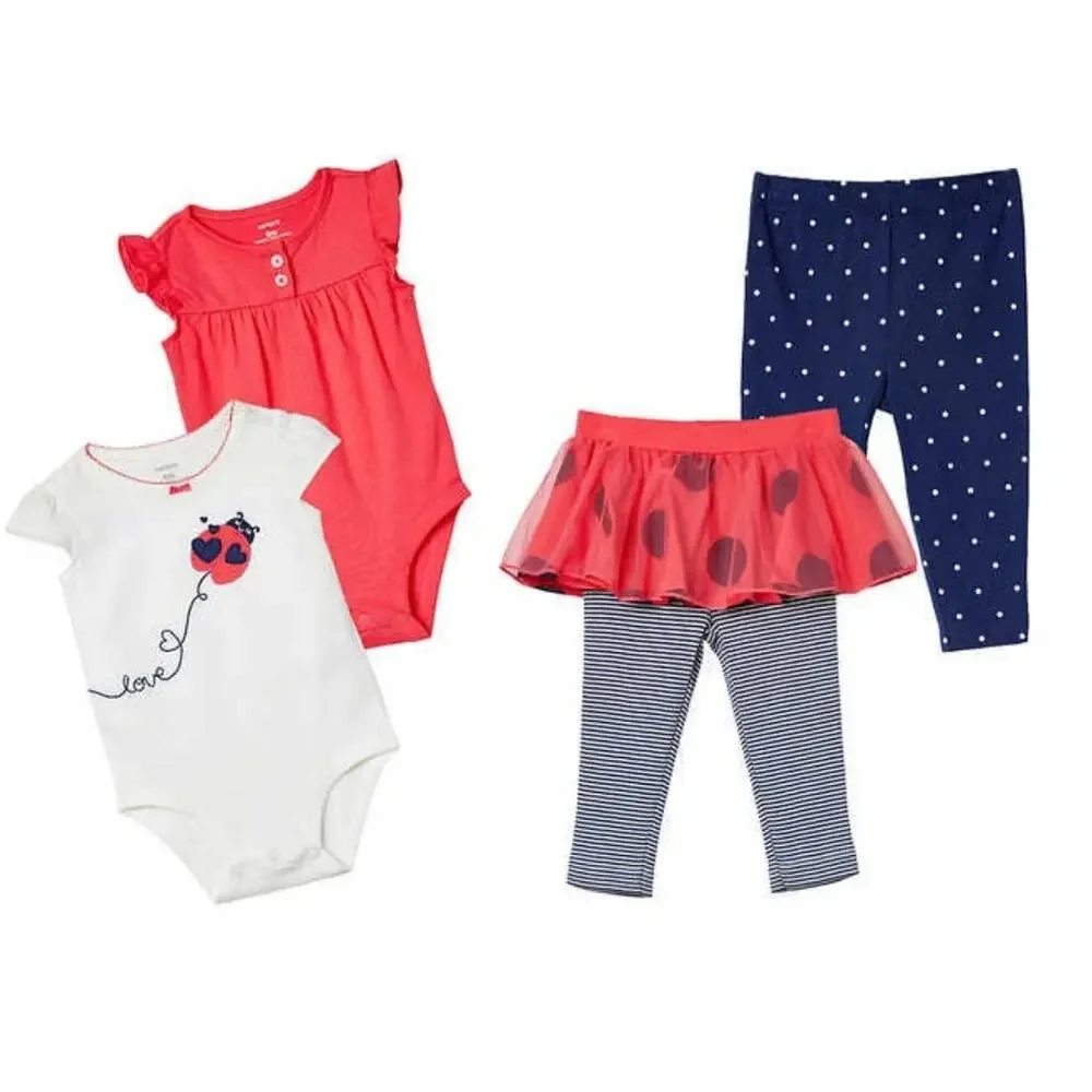 Carters Baby Girls Ladybug 4 Piece Outfit Set Size 6 Months Cotton NEW